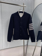 Navy Wool Four-Bar Cardigan - Men's