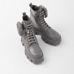 Monolith leather and Re-Nylon boots with pouch – a removable pouch featuring the iconic enameled metal triangle logo decorates – LUX VERSE Luxury Designer Fashion Outlet