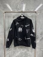 Black Cotton Print Zip-Through - Men's