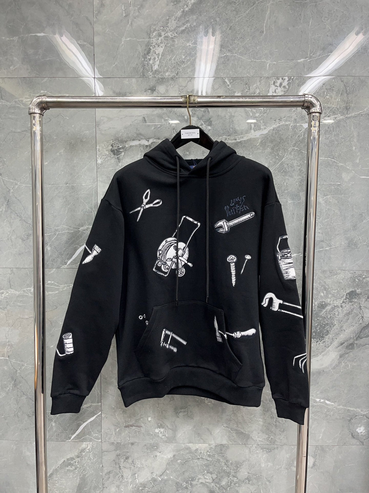 Black Cotton Print Zip-Through - Men's