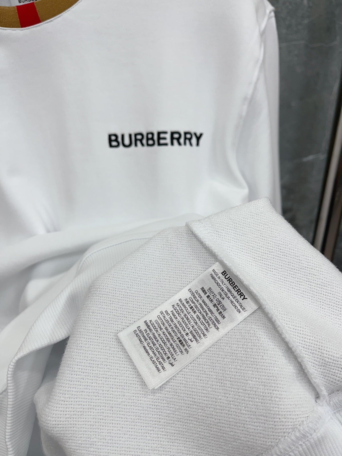White Cotton Contrast Collar Crewneck - Men's