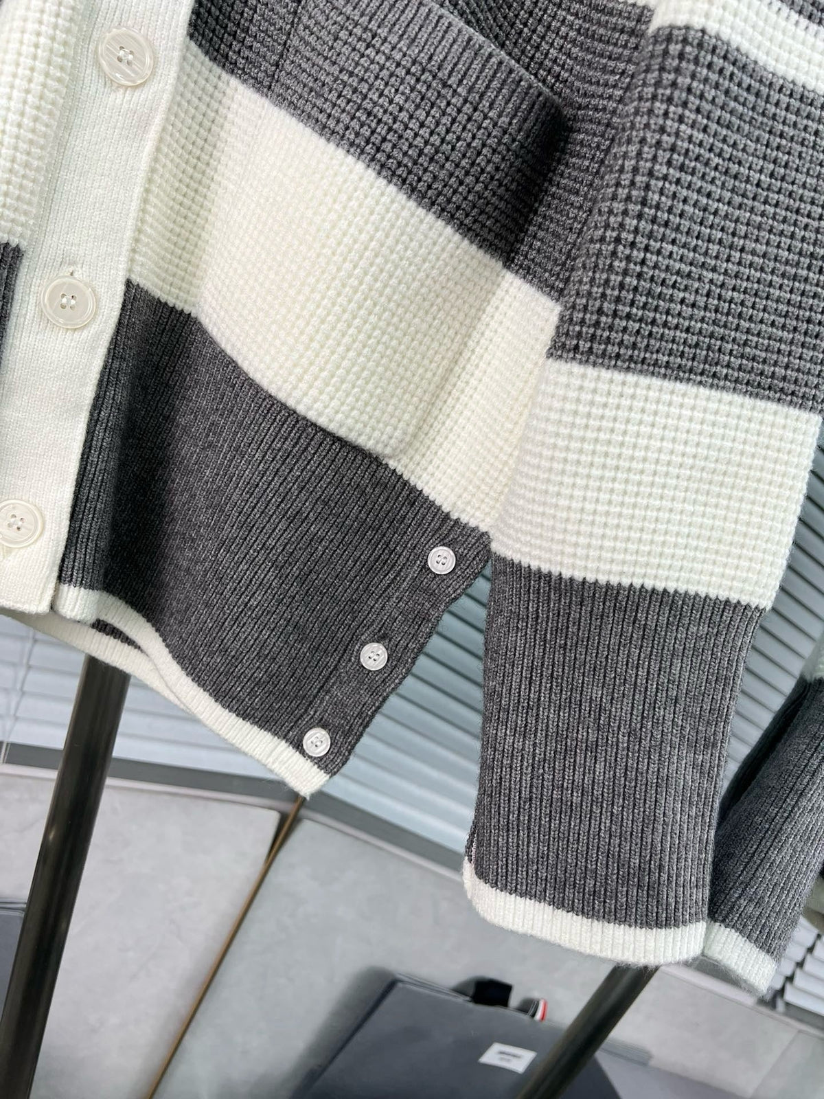 Cream Wool Striped Cardigan - Men's
