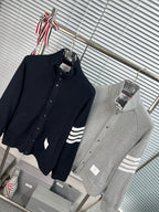 Navy Wool Four-Bar Zip-Through - Men's