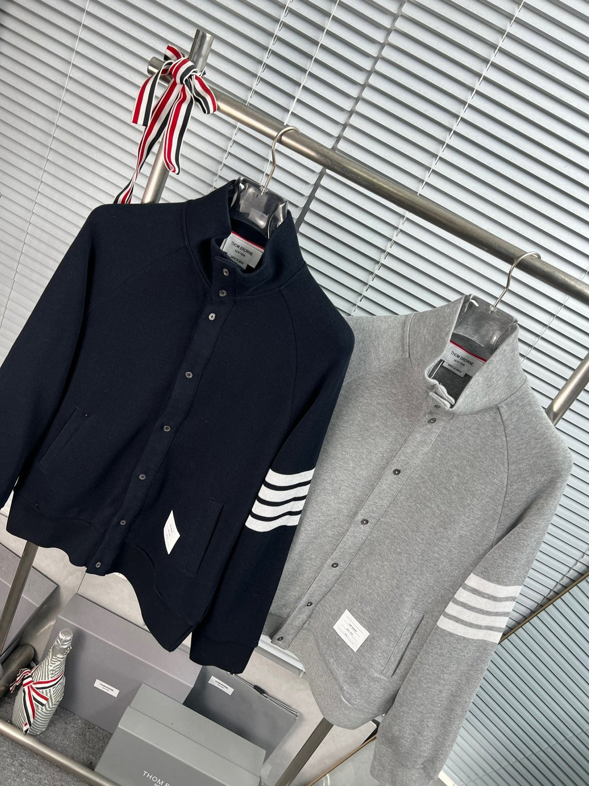 Navy Wool Four-Bar Zip-Through - Men's