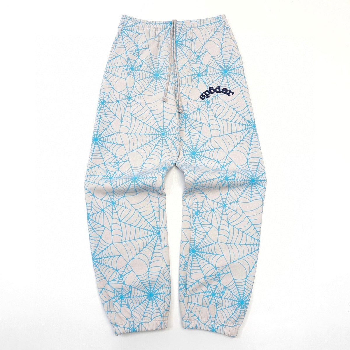 White Cotton Web Print Joggers - Men's