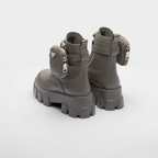 Monolith leather and Re-Nylon boots with pouch – made of leather and nylon, an industrial fabric traditionally tied to the brand, – LUX VERSE Luxury Designer Fashion Outlet