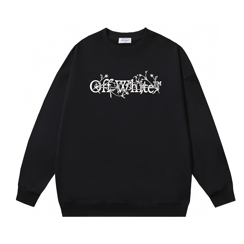 Black Cotton Gothic Text Crewneck - Men's