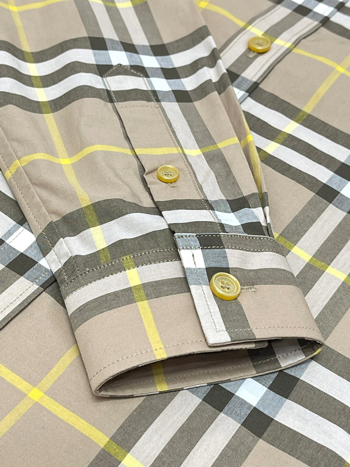 Beige Cotton Check Long-Sleeve - Men's