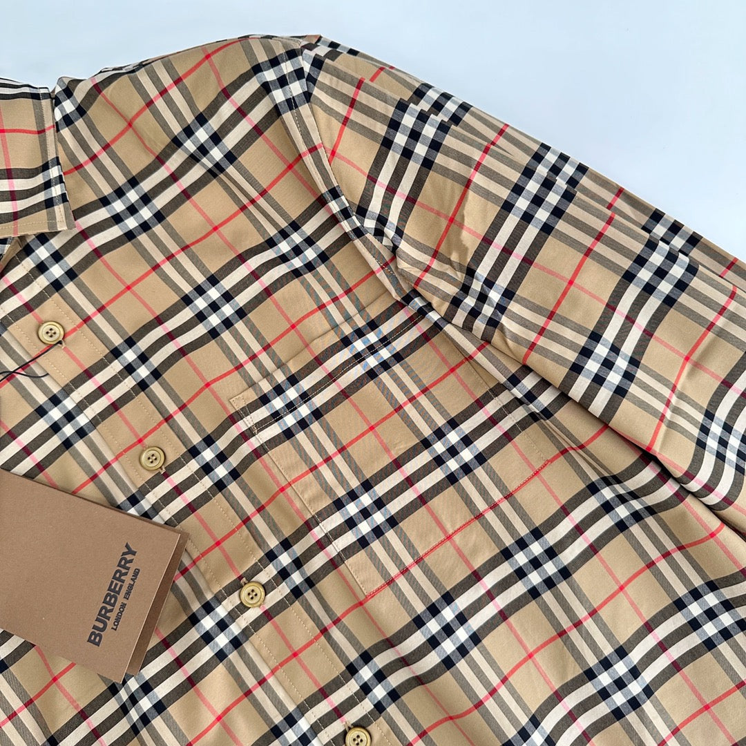 Beige Cotton Vintage Check Long-Sleeve - Men's