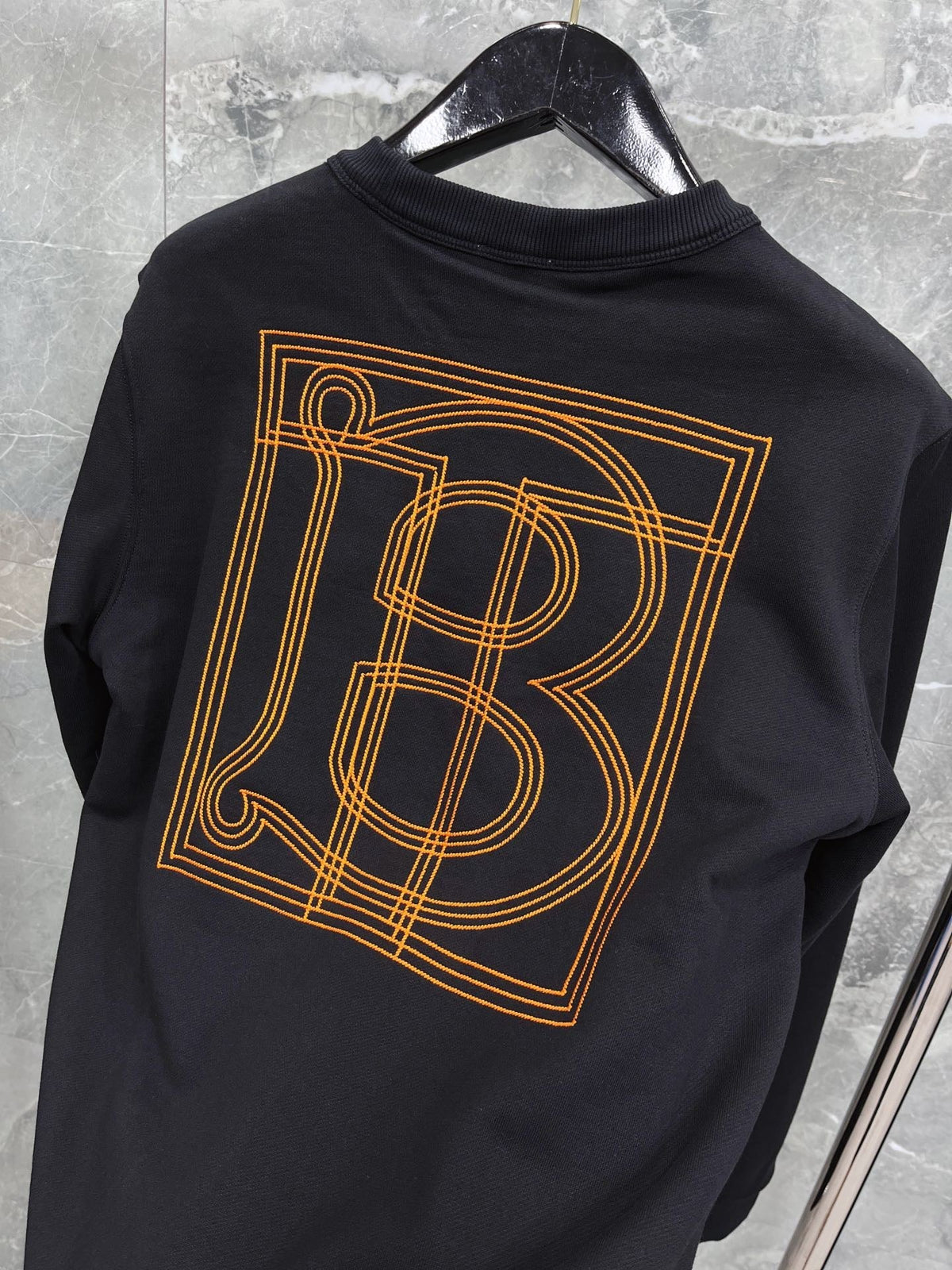 Black Cotton Tonal Crewneck - Men's