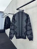 Grey Jacquard Geometric Crewneck - Men's