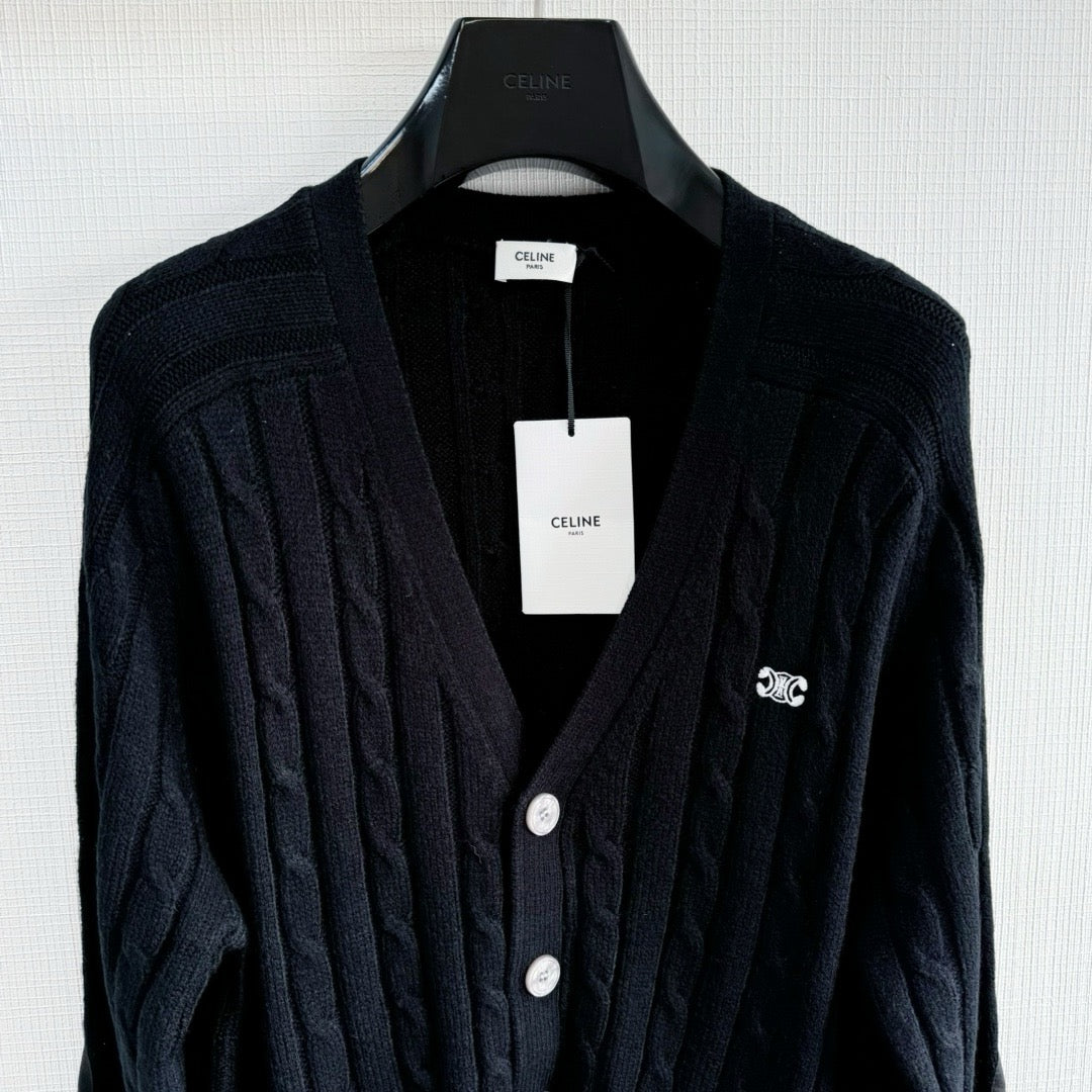 Black Wool Cable Cardigan - Men's