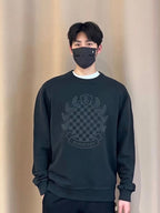 Black Cotton Tonal Print Crewneck - Men's