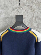 Navy Wool Crest Intarsia Crewneck - Men's