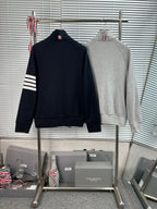 Navy Wool Four-Bar Zip-Through - Men's