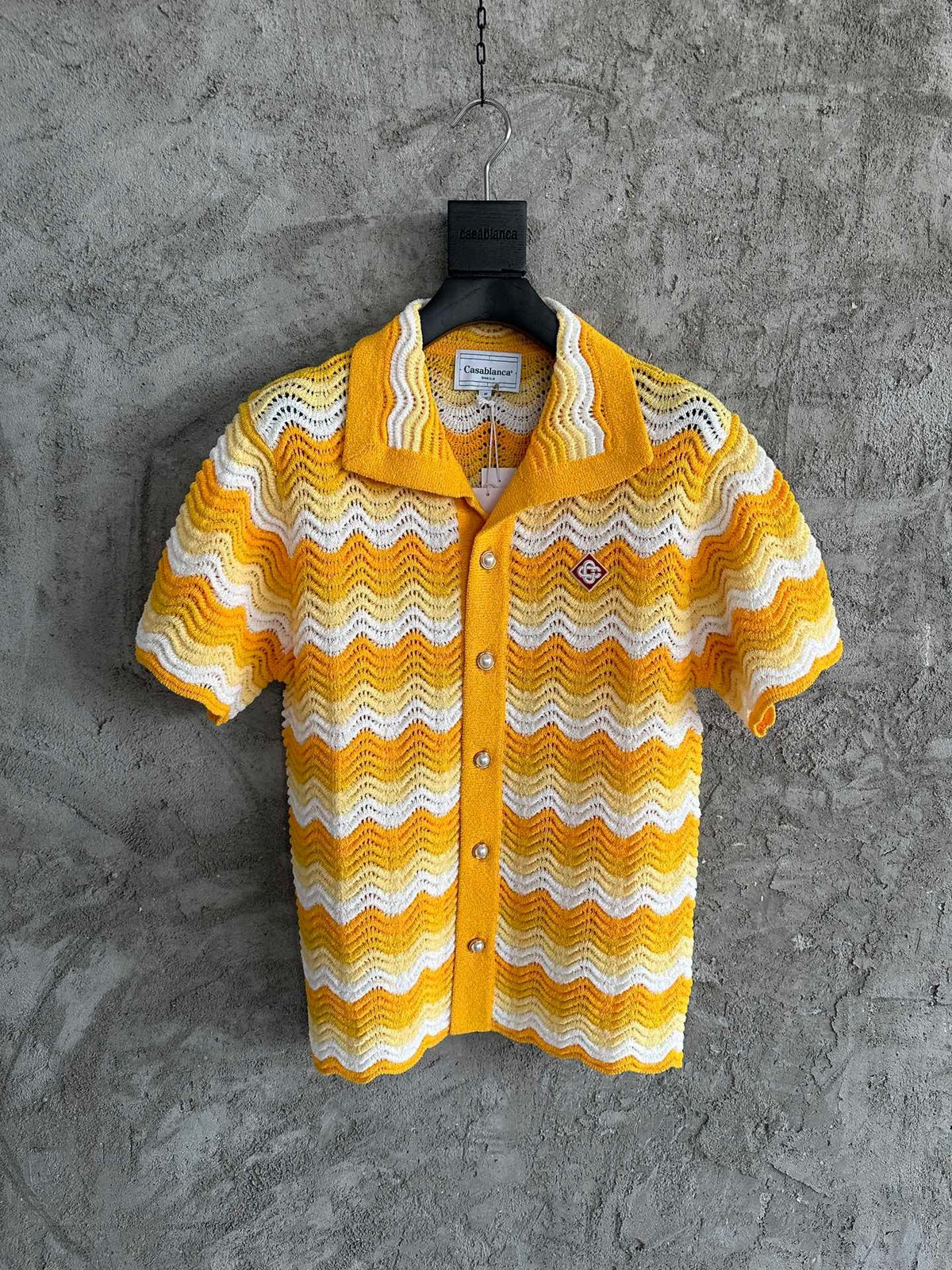 Yellow Knit Chevron Short-Sleeve - Men's