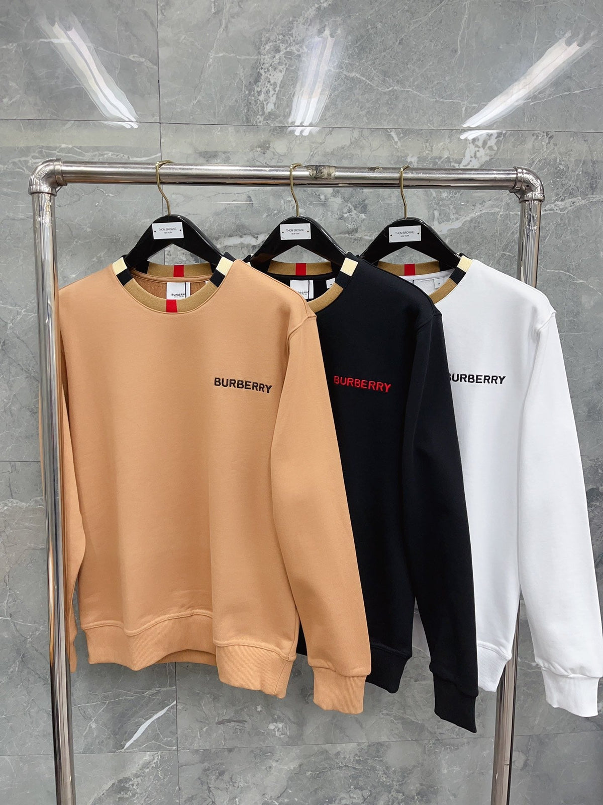 White Cotton Contrast Collar Crewneck - Men's
