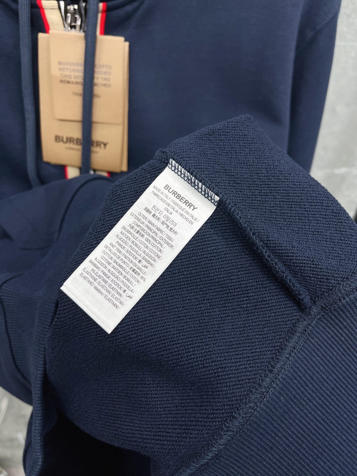 Navy Cotton Striped Placket Zip-Through - Men's
