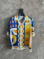 Yellow Architectural Print Silk Shirt - Men's
