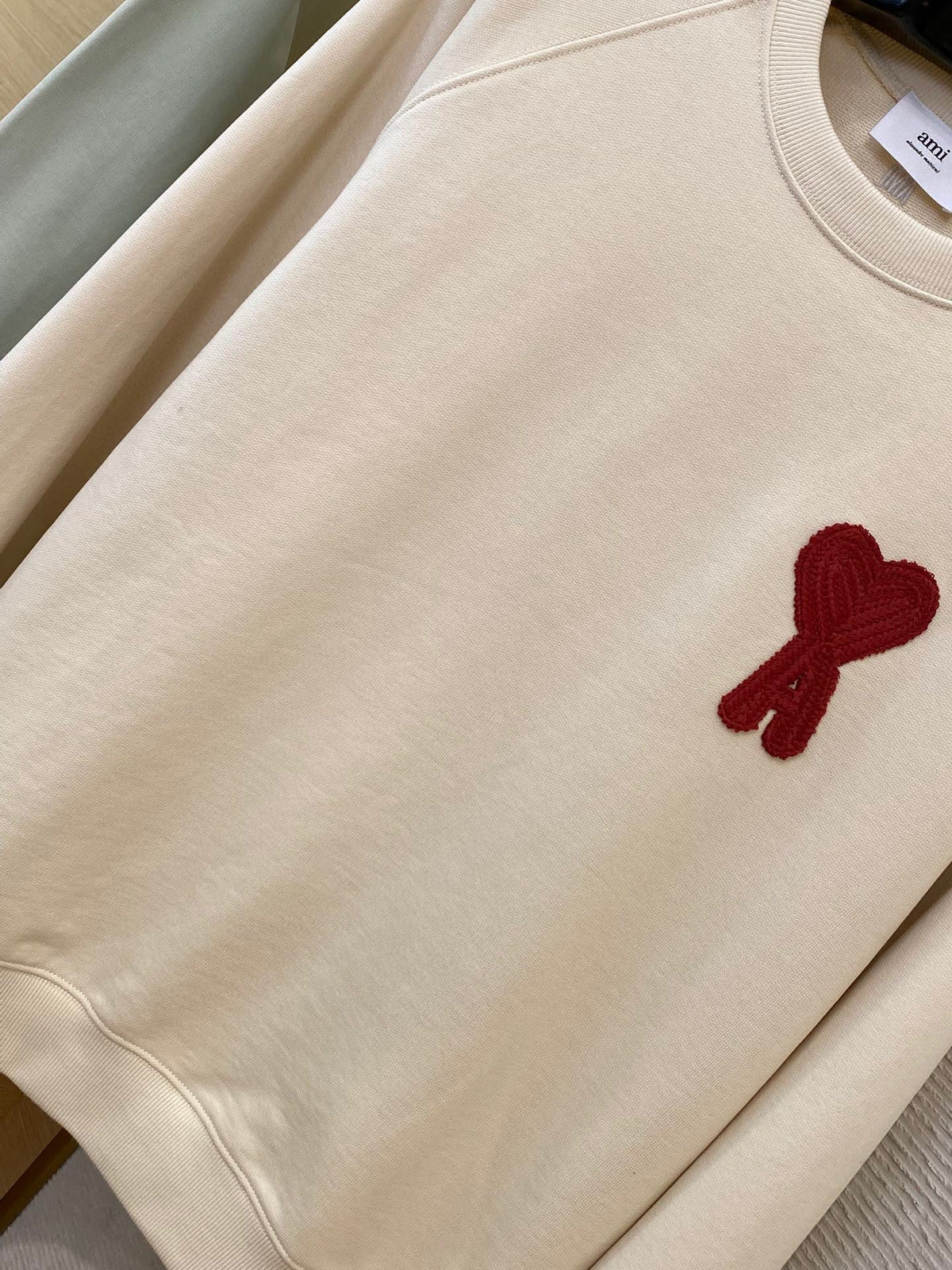 Cream Cotton Heart Logo Crewneck - Men's