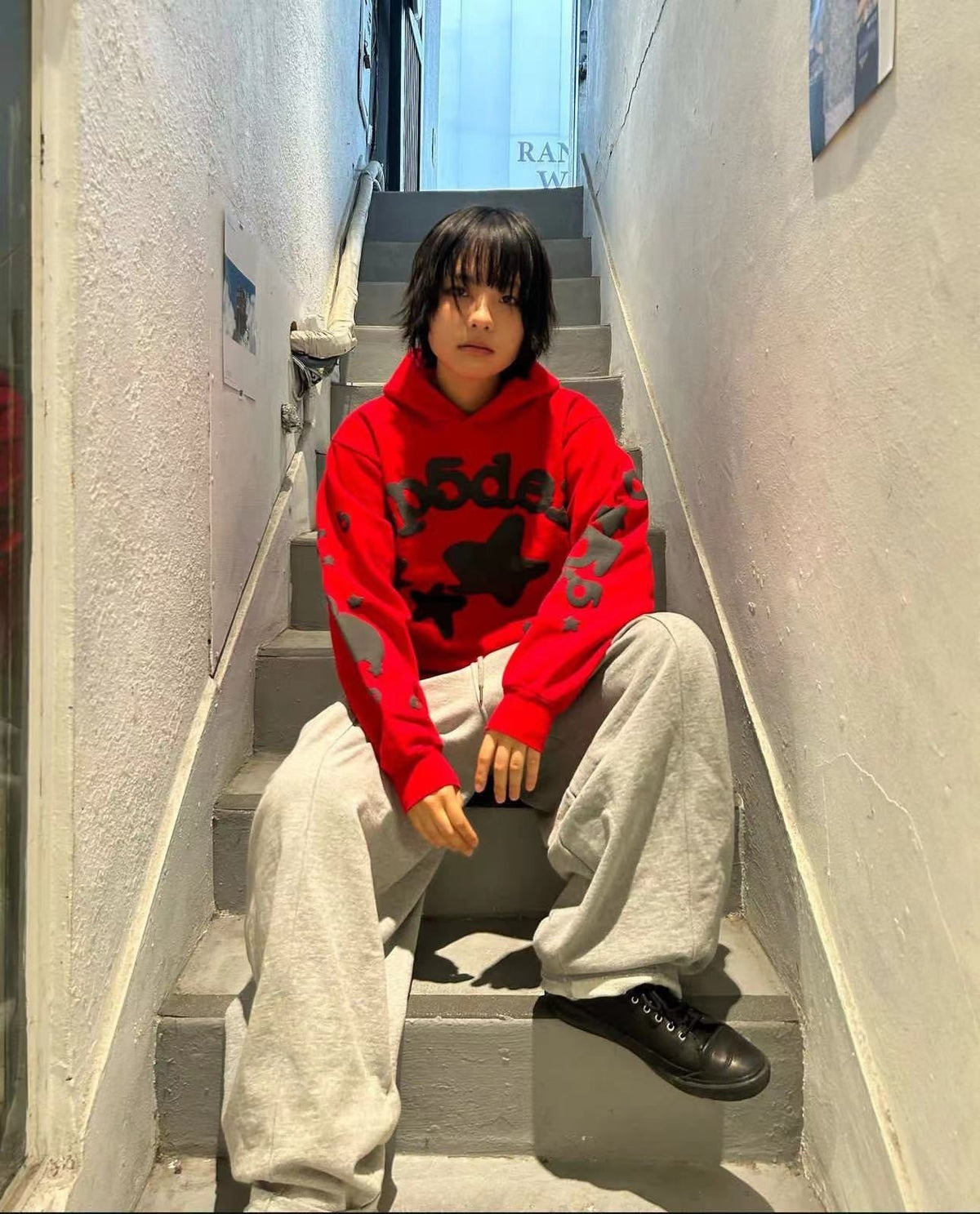 Red Cotton Star Print Pullover - Men's
