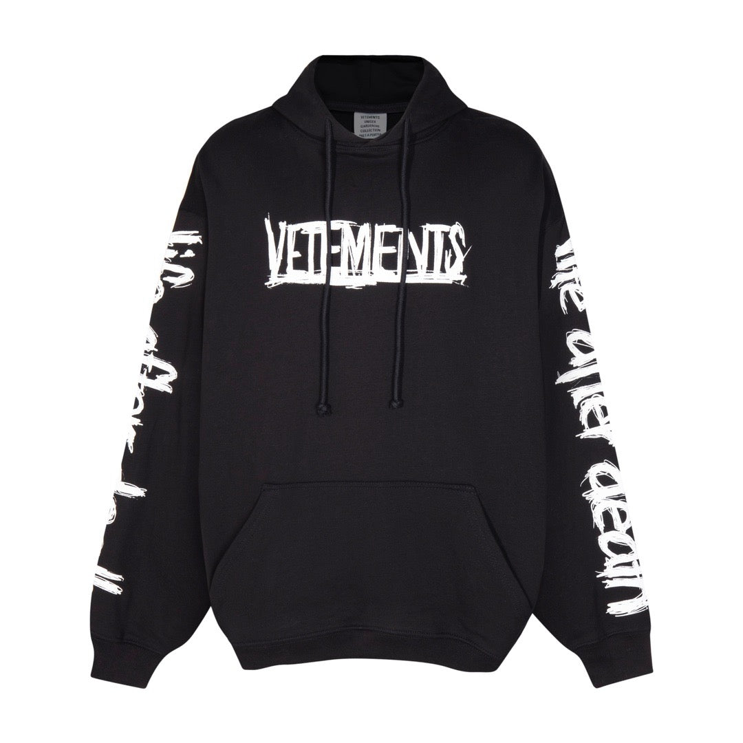 Black Cotton Sleeve Print Pullover - Men's
