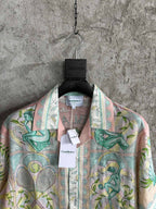 Cream Scenic Print Silk Shirt - Men's