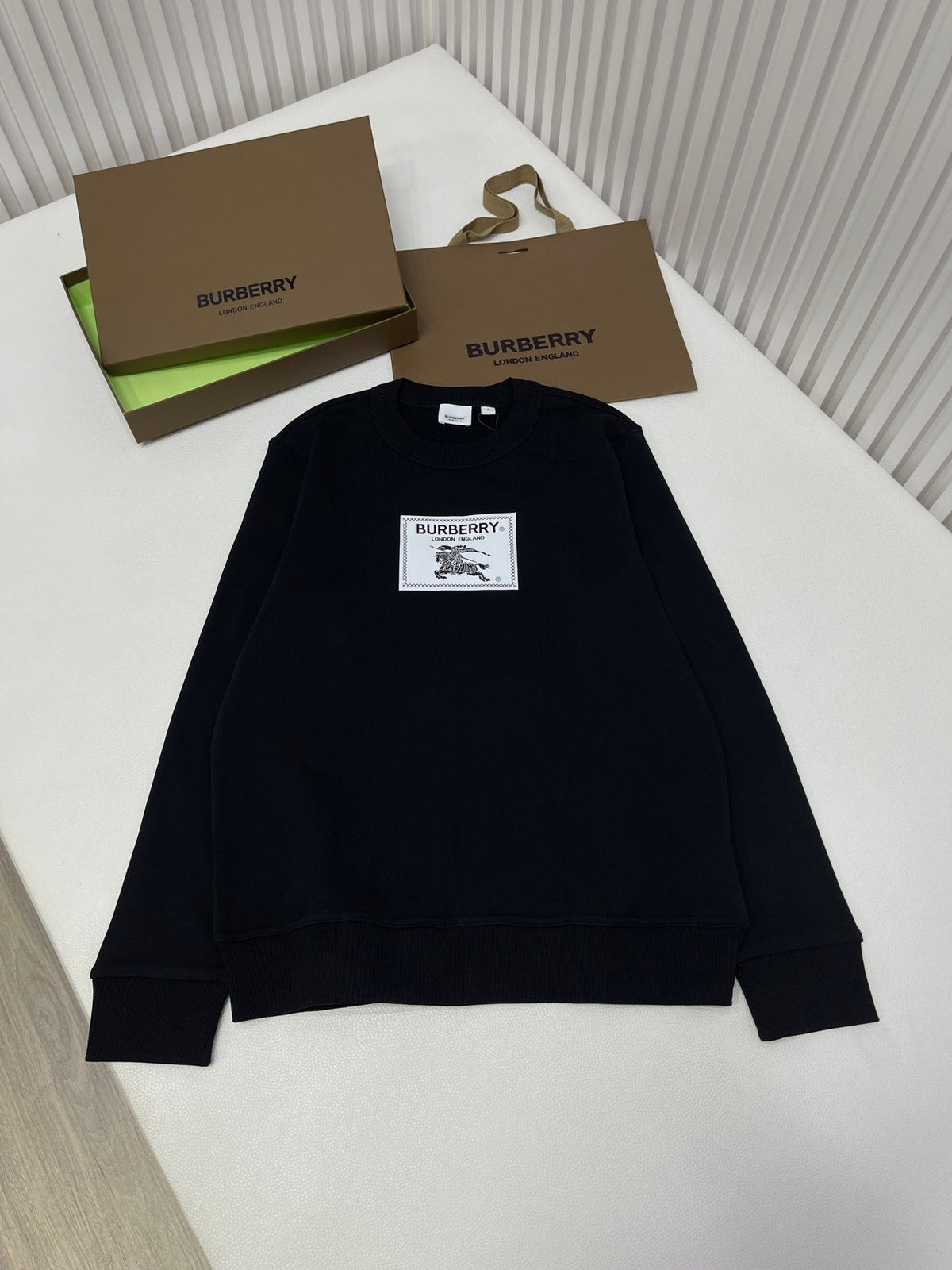 Navy Cotton Label Patch Crewneck - Men's