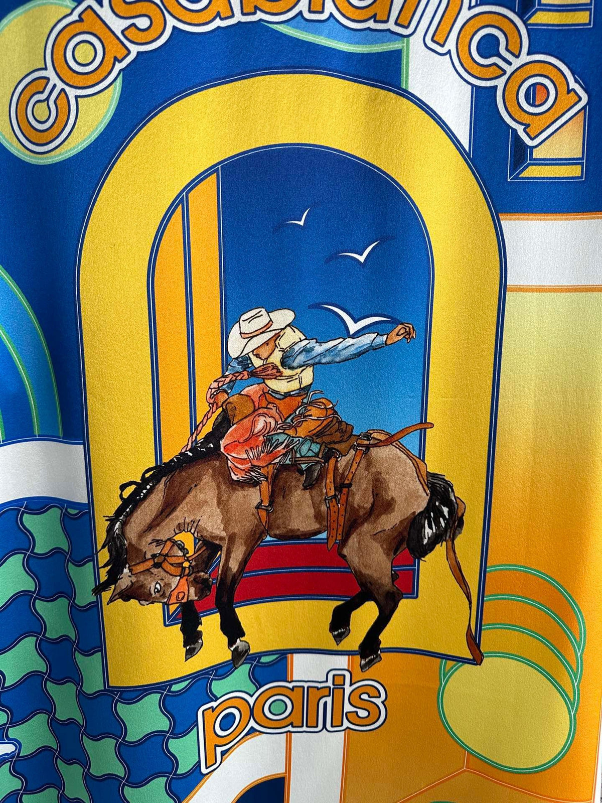 Yellow Architectural Print Silk Shirt - Men's