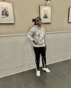 Grey Cotton Star Print Pullover - Men's