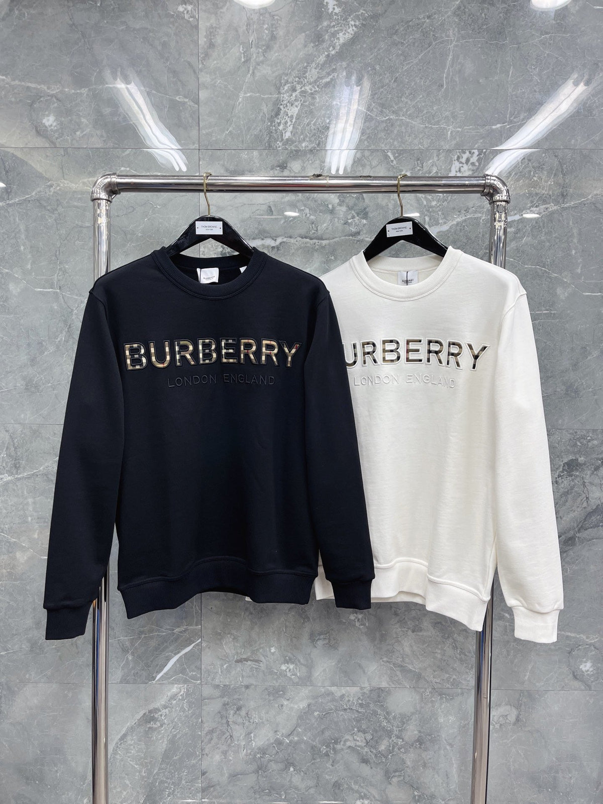 Navy Cotton Embossed Text Crewneck - Men's