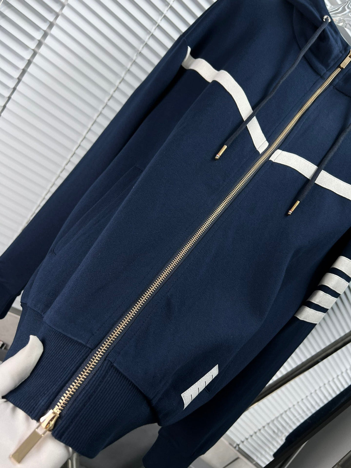 Black Cotton Bar Stripe Zip-Through - Men's