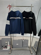 Black Cotton Bar Stripe Zip-Through - Men's
