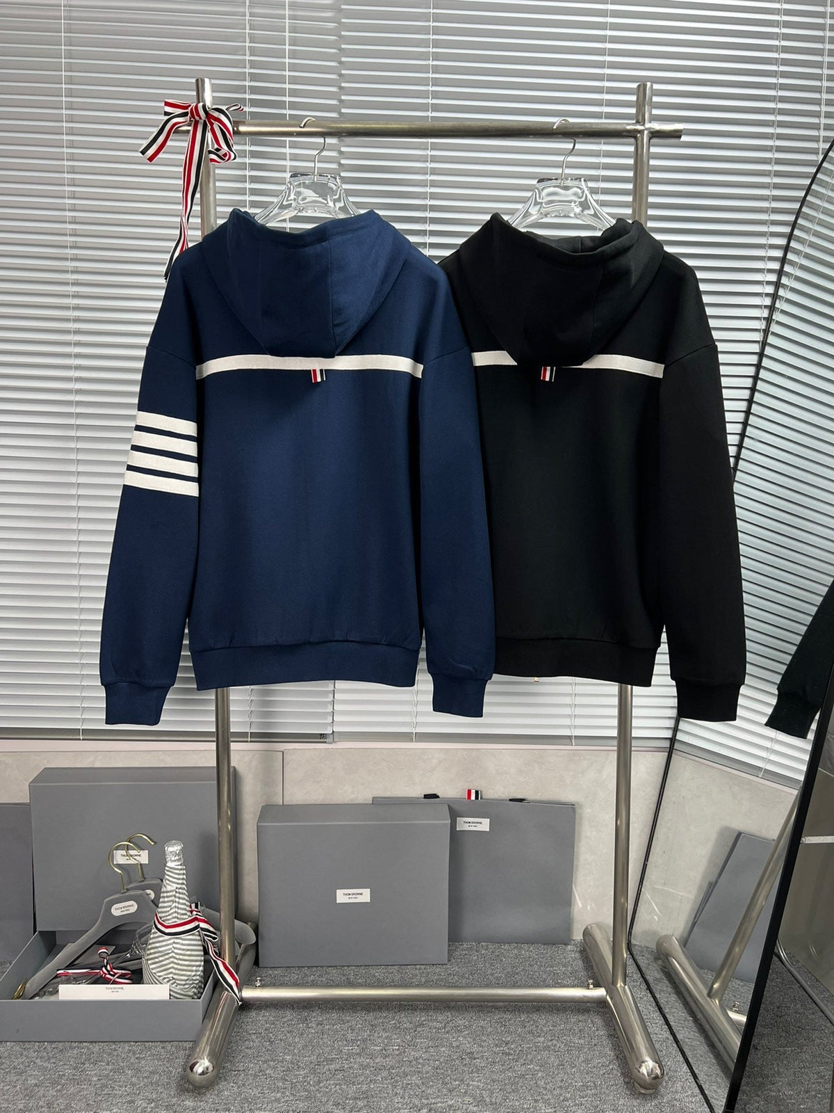 Black Cotton Bar Stripe Zip-Through - Men's