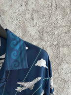 Navy Scenic Print Silk Shirt - Men's