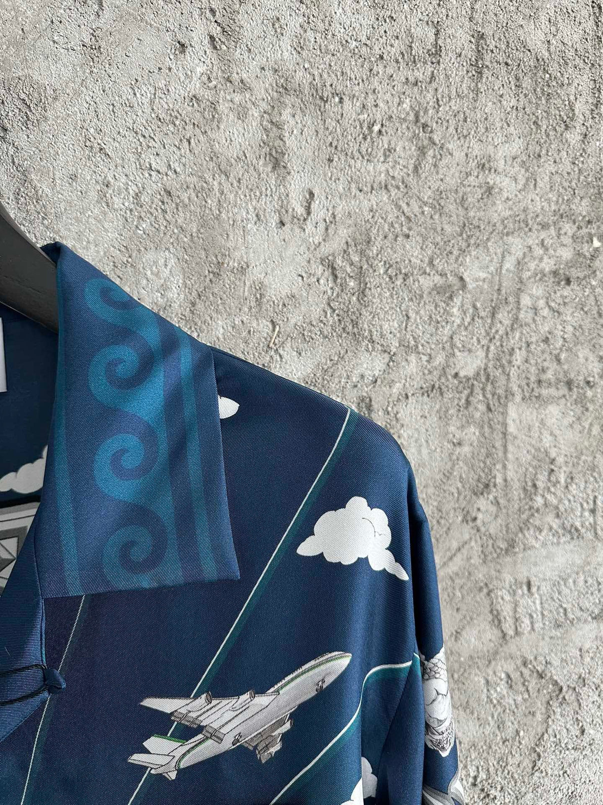 Navy Scenic Print Silk Shirt - Men's