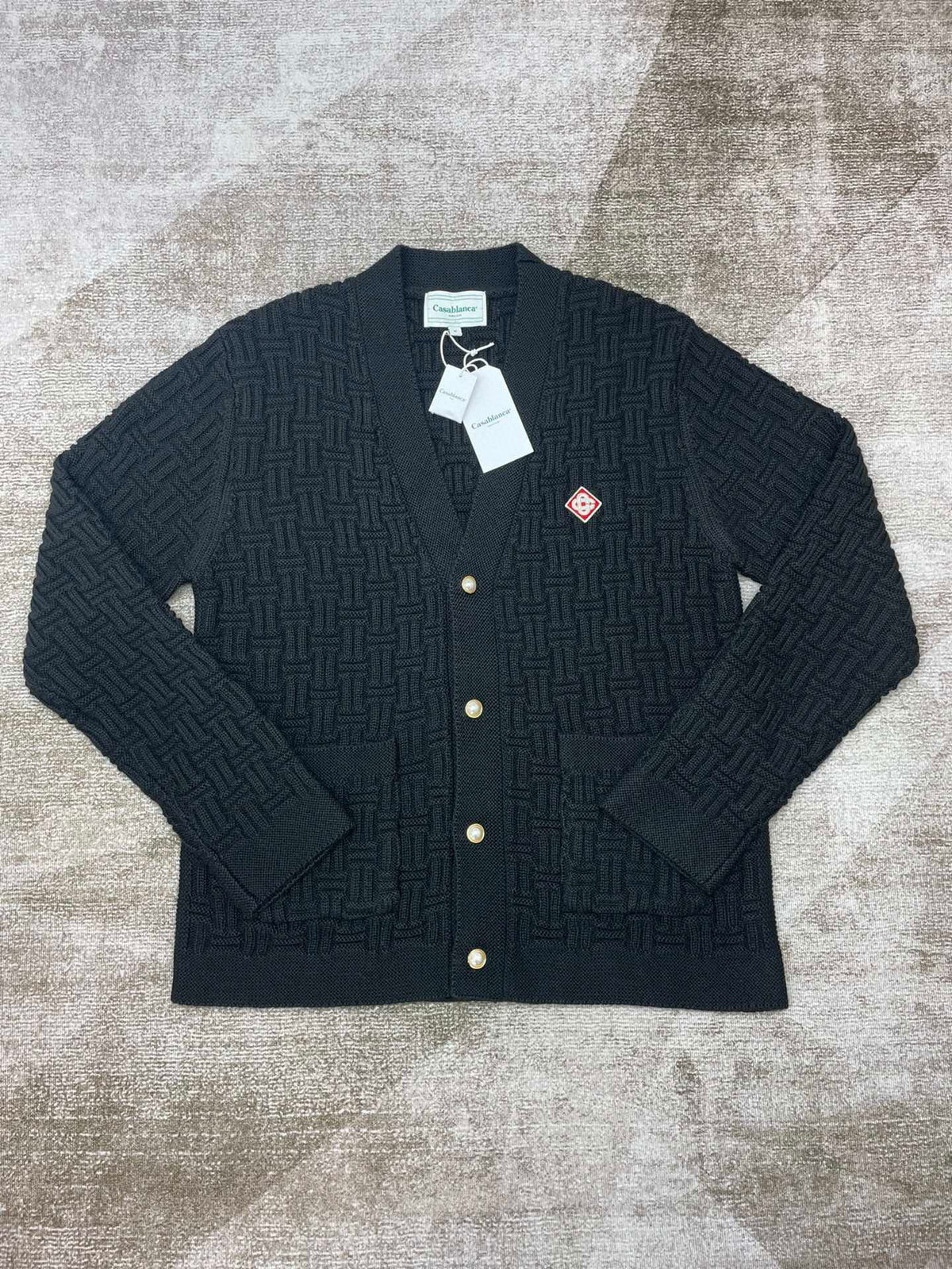 Navy Wool Cable Cardigan - Men's