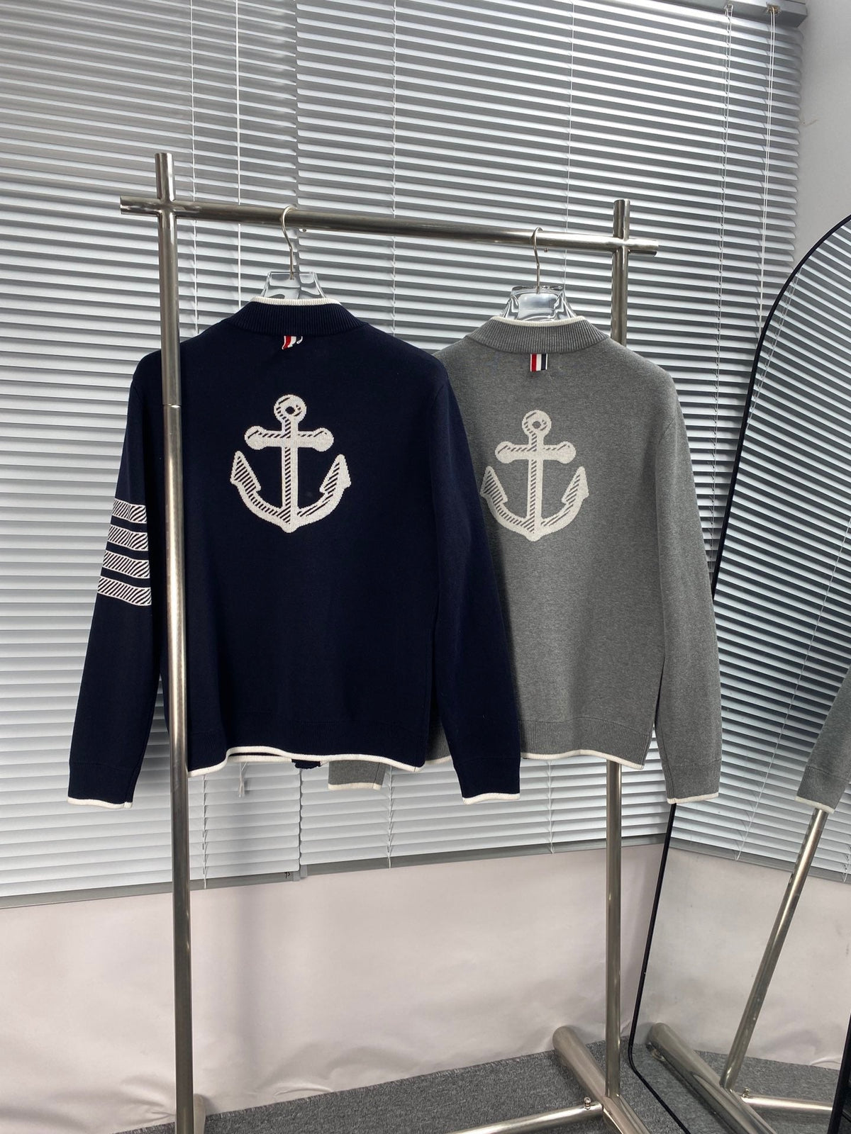 Navy Wool Four-Bar Cardigan - Men's