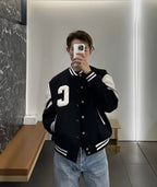 Black Wool Contrast Sleeve Varsity - Men's