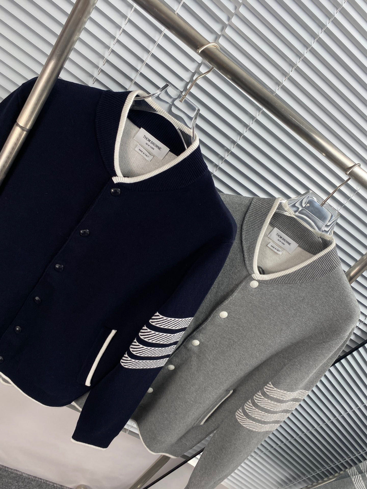 Navy Wool Four-Bar Cardigan - Men's