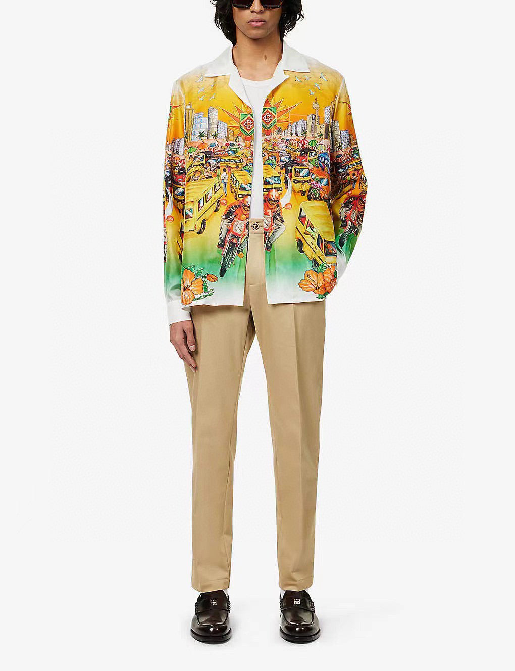 Tropical Scene Print Silk Shirt - Men's