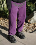 Purple Cotton Tonal Text Joggers - Men's