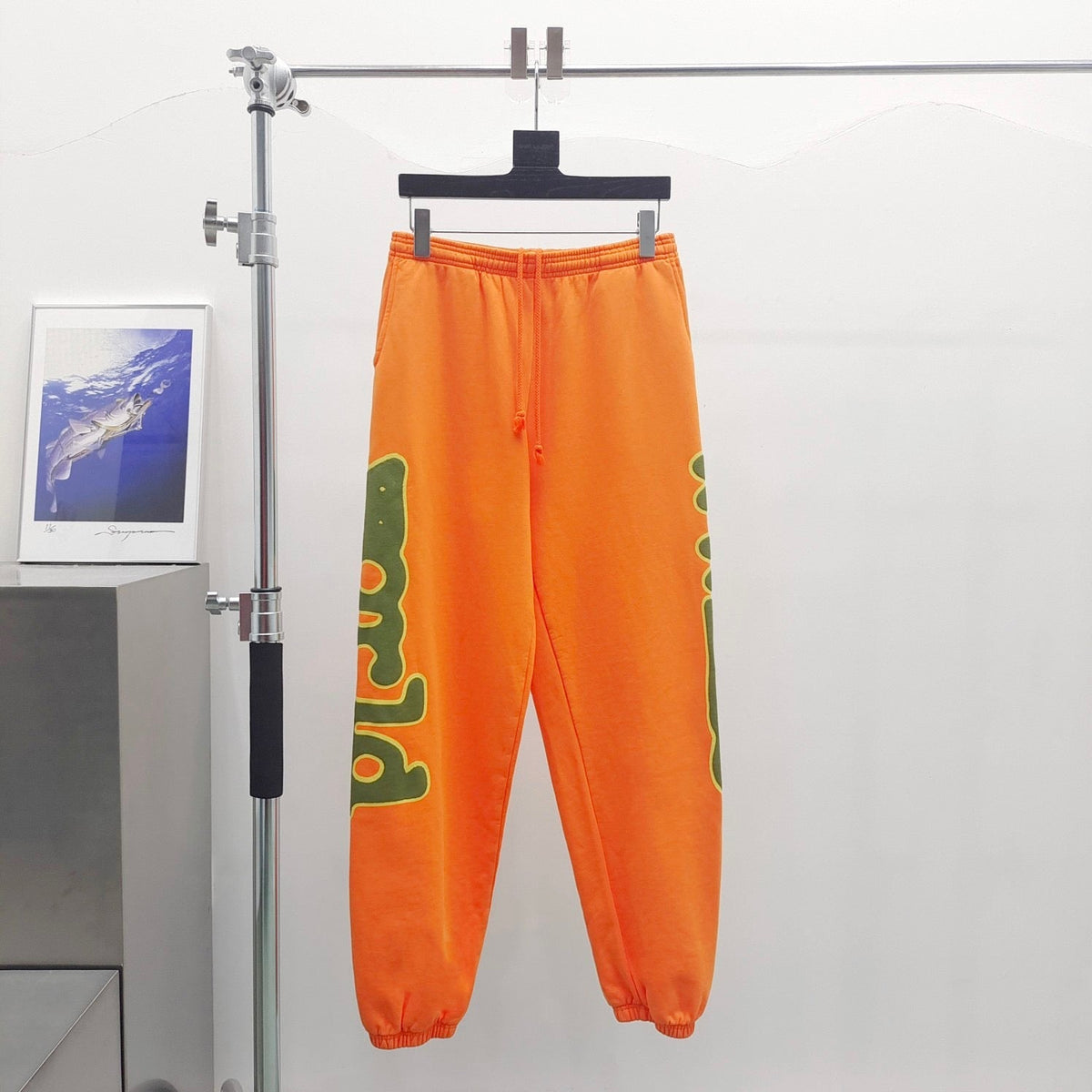 Orange Cotton Graphic Joggers - Men's