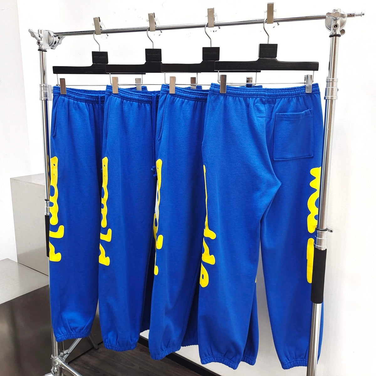 Blue Cotton Print Joggers - Men's