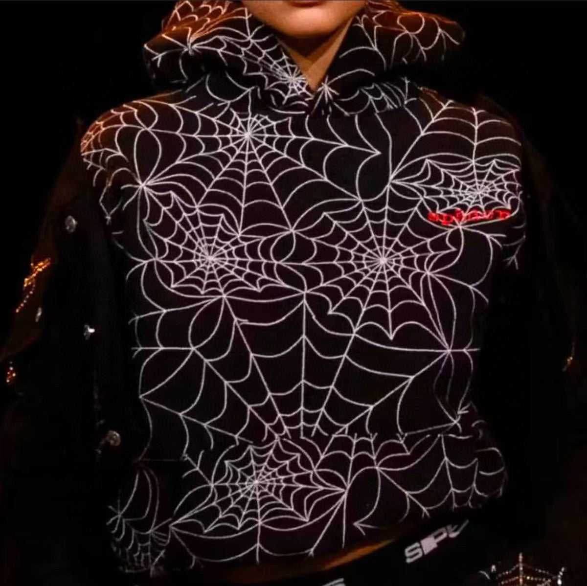 Black Cotton Web Print Pullover - Men's