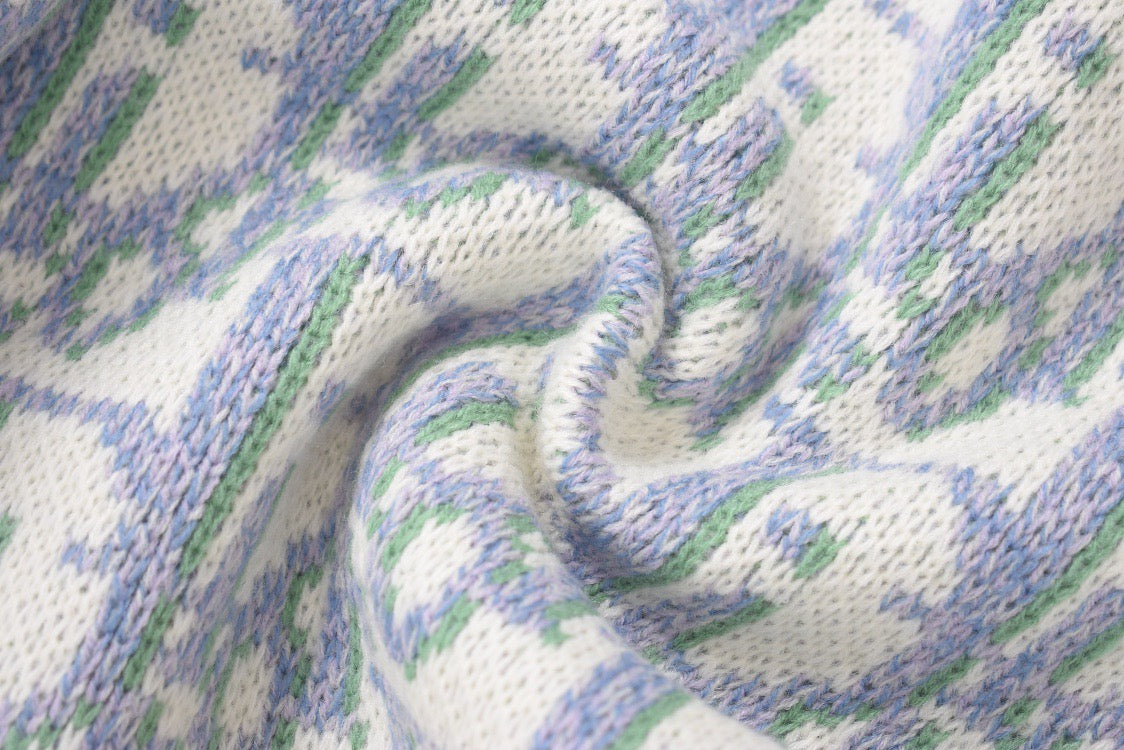 Blue Jacquard Monogram Crewneck - Men's