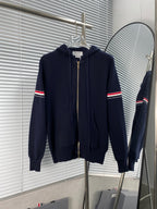 Navy Cotton Striped Sleeve Zip-Through - Men's