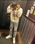 Cream Cotton Graphic Pullover - Men's