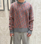 Orange Jacquard Pattern Crewneck - Men's