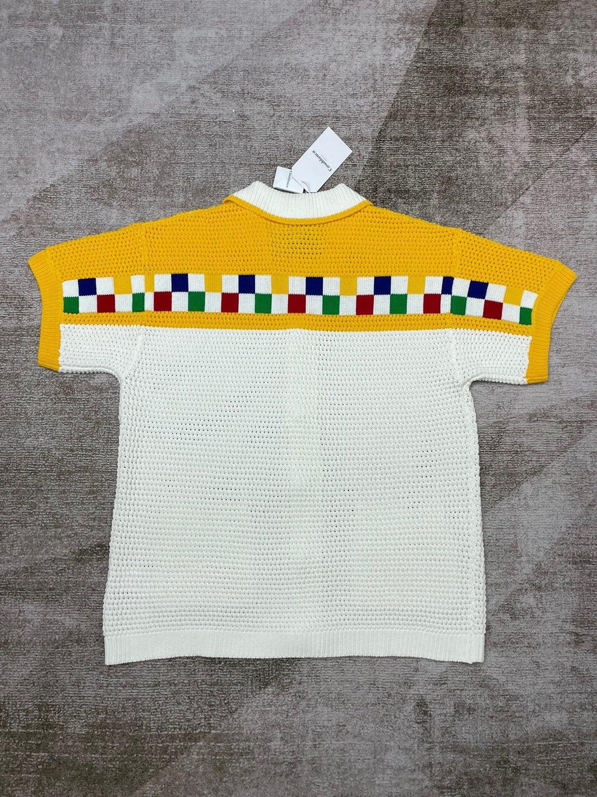 Yellow Checkerboard Knit Shirt - Men's